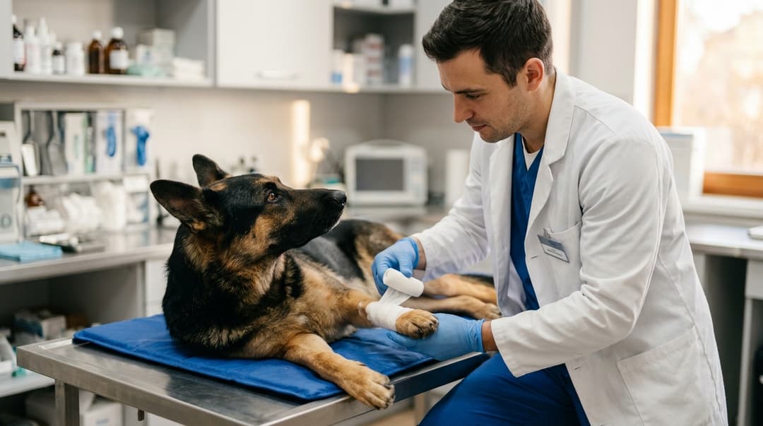 Veterinarian treating a German Shepherd