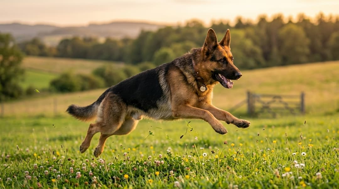 German Shepherd running in a field